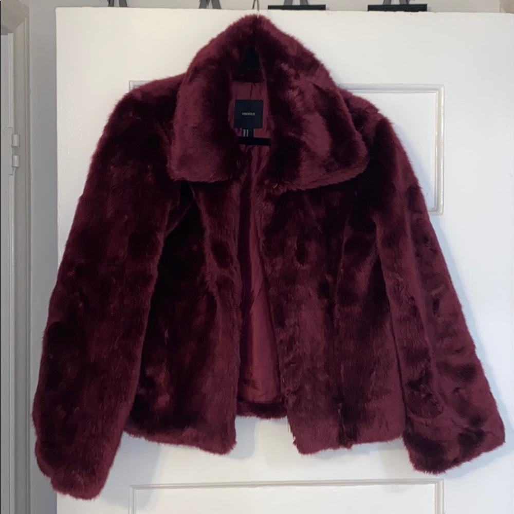 Deep purple faux fur coat. (Worn only twice)